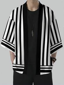 Men's Casual Chinese Style Striped Hanfu Cardigan, Summer Style