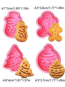4 piezas de herramientas para decorar pasteles de fondant navideños, cortadores de galletas con resorte en forma de muñeco de nieve, árbol de Navidad, hombre de jengibre