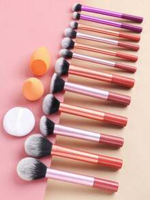 12pcs Multi-Functional Makeup Brush Set Including Powder Brush, Blush Brush, Foundation Brush, Eyeshadow Brush, Blending Brush, Contour Brush, Along With An Oblique Cut Makeup Sponge, Rounded Makeup Sponge, And White Powder Puff,Summer Style, Back To School,Travel,Travel Essential,Valentine's Day,Cheap,Travel Makeup Brush,Gifts For Women,Makeup Artist,Professional Complete Makeup Kit - Multicolor - View 7