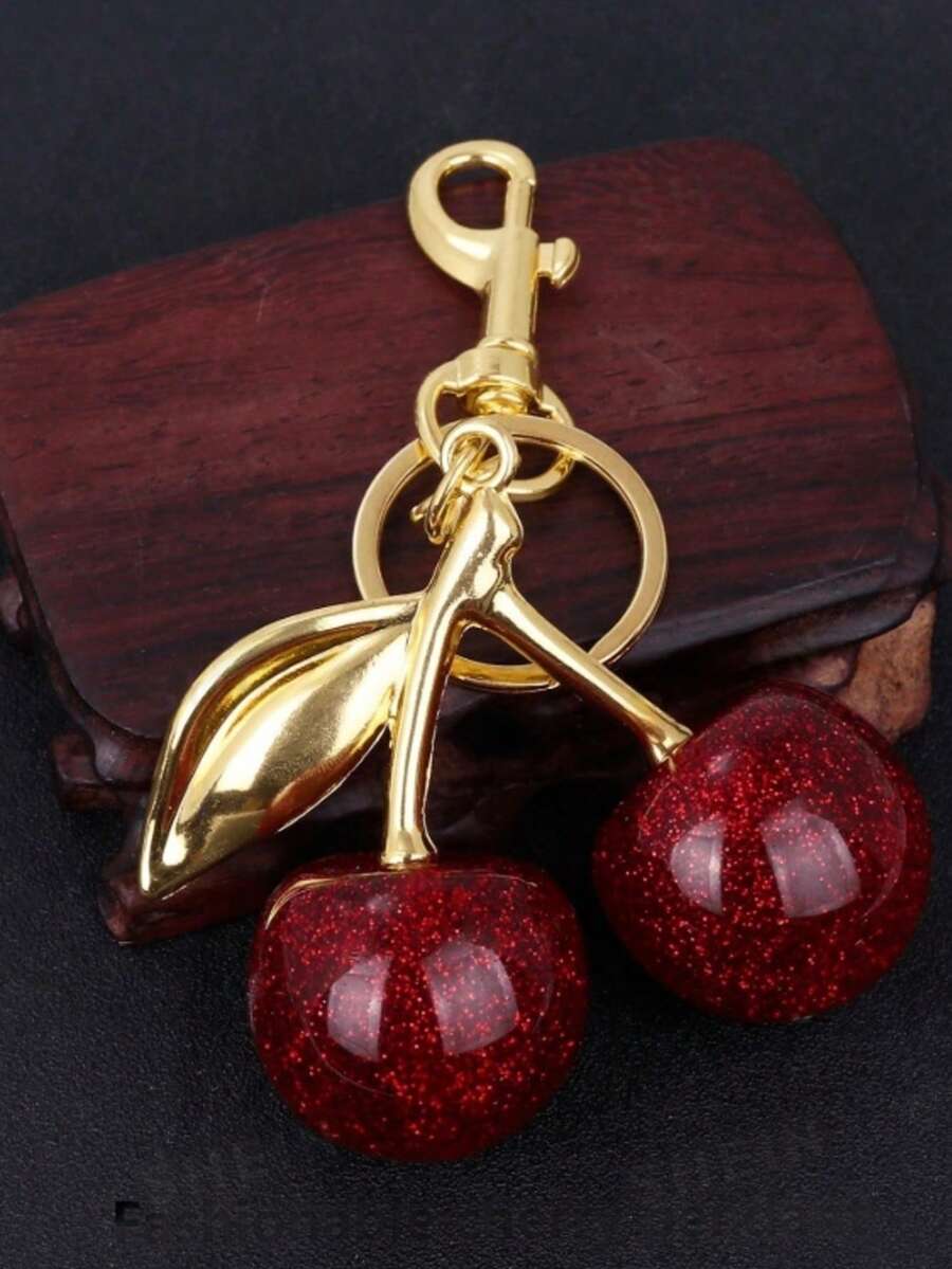 1pc New Fashion Crystal Cherry Pendant Metal Keychain, Suitable For Daily Wear, Can Be Used As Bag Accessories, Can Serve As Family Gift, Friend Gift, Classmate Gift, Couple Gift, Birthday Gift, Teacher Gift, And Valentine's Day Souvenir. - Multicolor - View 1