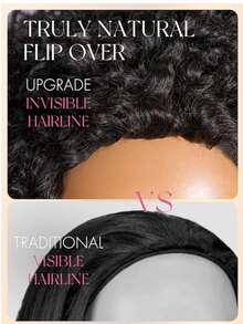 Uveous Long Jerry Curly Half Wig Human Hair 3 In 1 Wigs Flip Over Drawstring Glueless Wig Ready To Go Beginner Friendly Seamless Clip In Wigs Natural Black Color 28 Inchh - Natural Black - View 5