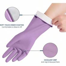 Rubber Cleaning Gloves For Dishwashing, 4 Pairs Reusable Kitchen Gloves For Washing Dishes And Household Cleaning, Colorful Dish Gloves With Flocked Lining And Non-Slip Grip, Perfect For Woman Men - M, Home Cleaning, Kitchen Cleaning, Party Cleaning - Hồng - Xem 3