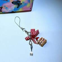 Y2K 水晶釉蛋糕吊饰、金色心形扣蝴蝶结装饰、草莓爱好者女士包吊饰/配饰