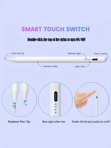 Universal Capacitive Touch Pen, Suitable For Tablets And Smartphones With IOS And Android Systems, Dual Spare Nibs. Can Be Used For Writing, Touch Control, Drawing, Note-Taking. With Status Indicator Light, Magnetic Attachment, Replaceable Nibs, Ultra-Long Standby - White - View 7
