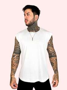 Kit 3 Tank Tops, Stylish Oversized Men's Macho T-Shirt, Bodybuilder, Father's Day - 白色,黑色和灰色 - 查看 2