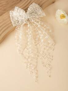 1pc Girls Elegant Cute White Lace Embroidery Bowknot Hair Clip, Wedding Hair Accessory, Suitable For Teens, Daily, Festival, Party Wear - Multicolor - View 4