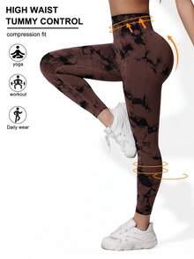Women's Yoga Pants, Randomly Printed Seamless High Waisted Running, Fitness, And Sports Leggings