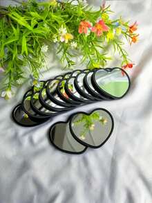 6件迷你心形镜，粉色、白色和黑色可选，简约设计。婚礼礼物镜，玻璃迷你梳妆镜，圣诞派对礼物 - 彩色 - 查看 5