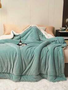 1pc Matcha Green Solid Color Milk Velvet Lambswool Double Layer Skin-Friendly Soft Comfortable Blanket, Suitable For Bedroom, Guest Room, All Seasons - Sprout Green - View 7