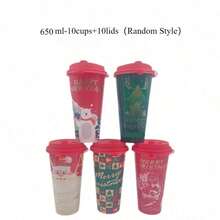 Christmas, New Year's Day,10-Piece Festive Christmas Coffee Cup With Lid,Reusable Festive Cup, Leak-Proof, Various Santa Claus, Reindeer, Bear, Checkered Designs , Parties And Decoration, Suitable For Hot Chocolate, Milk, Coffee And Beverages, Hand Wash Only, Plastic, Uncoated, Lead Free, Animal And Winter Themes - 多色 - 查看 7