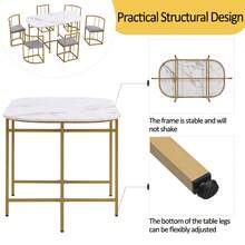 Six-Chair Dining Table Set:(White Table, Chairs With Backrests And Gray Upholstery, Gold Iron Frame),Dining Room Table And Chair Set,Modern Dining Table Combination - Gold - View 6