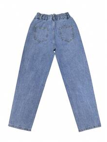 Quần jeans ống đứng cạp cao, lưng thun, kiểu dáng thường ngày, đã qua xử lý giặt, màu cà rốt. - Rửa nhẹ - Xem 5