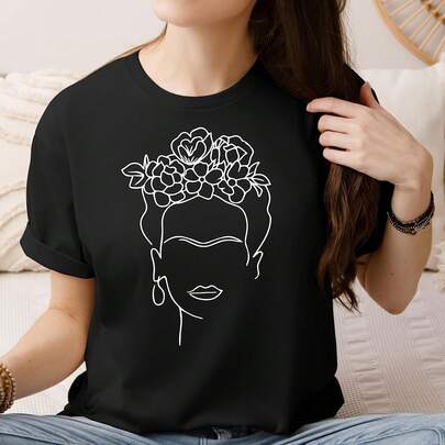 Frida Shirt, Face Line Art Shirt, Frida Line Art Shirt, Kahlo T-Shirt, Face Line Art ,,  Portrait T-Shirt