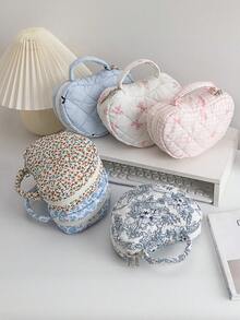 1 Stück Damen Handtasche für Make-up, ein blumenmusteriger, tragbarer, gesteppter Aufbewahrungsbeutel für Toilettenartikel und Kosmetik mit Nischenkonstruktion und großer Kapazität. Es hat einen einfachen, stilvollen und frischen Stil, was es zu einem Muss für die Reise und der perfekten Wahl für schöne Damen macht. Herbst Uni Essentials Reise Essentials Urlaubs Reise Tasche für Damen Make-up Organizer