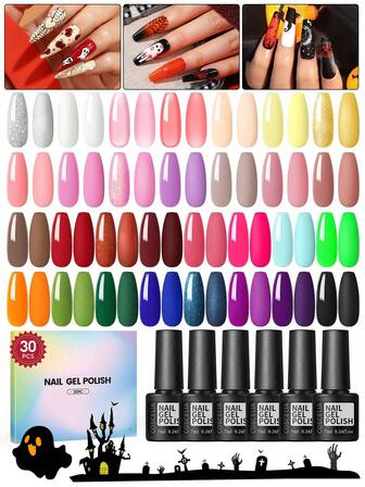 coscelia 30PCS Nail Gel Polish Set Soak Off Neon Color Gel Nail Polish Starter Kit 7ML Red Yellow Pink White Glitter Nails UV Gel Polish Kit For Women Home Salon Nail Art DIY