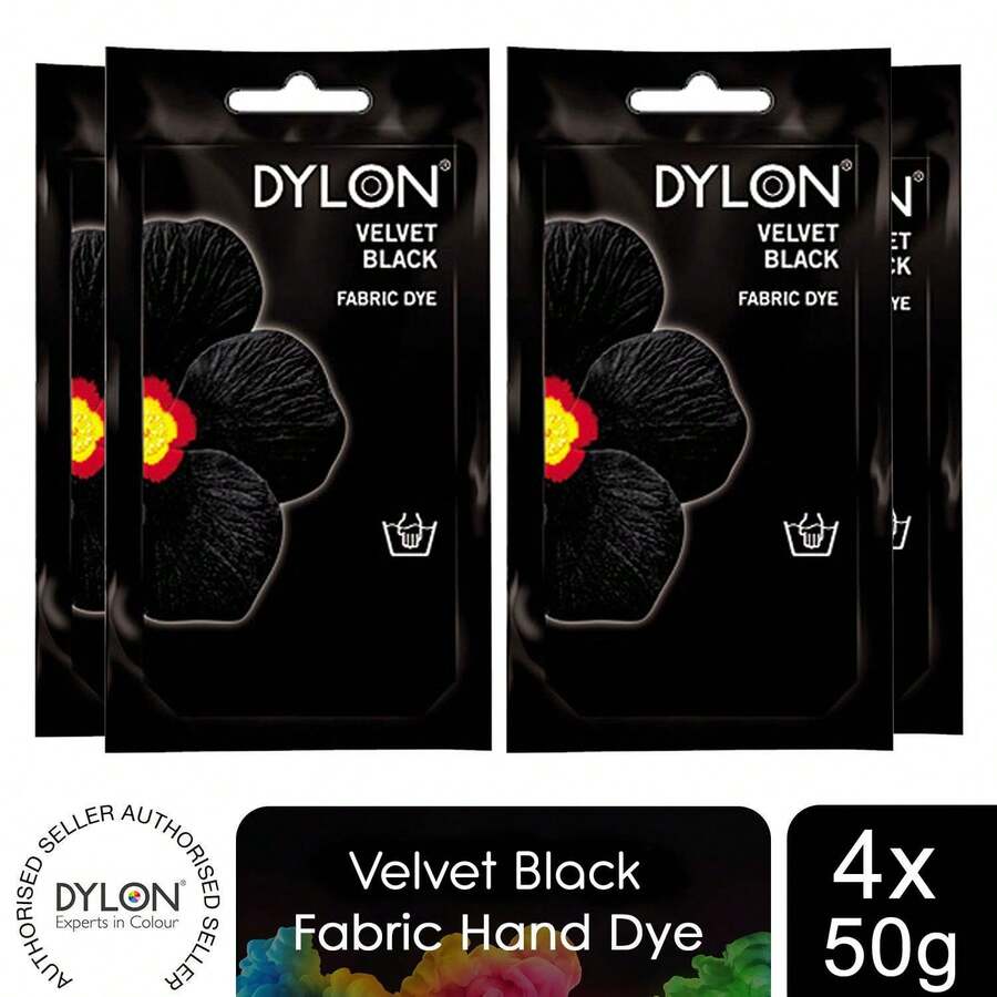 Dylon Hand Fabric Dye Sachets 4 Pack 50g Each For Clothes, Home Textiles, Soft Furnishings, Easy To Use For Customising And Refreshing Fabrics At Home - Intense Black - View 1