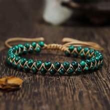1 Stück Natürliches Malachit Doppelschicht Armband - handgewickelt & geflochten, geschwungene grüne Muster, Boho mehrschichtiges Design, stilvoller Alltagsaccessoire - Malachit - Übersicht 7