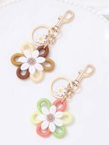 1 pieza Llavero de flor de margarita hecho a mano a ganchillo, accesorio de bolso/coche de estilo bohemio lindo - Multicolor - Ver 2