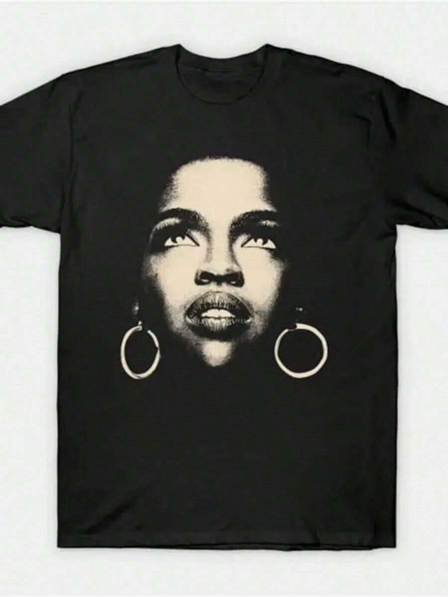 Vintage Lauryn Hill's Singer 90 S Music Graphic T-Shirt Lauryn Hill Casual Digital Print Pure Heavy 100% Cotton T Shirt S-3XL,A Surprise Gift For Family And Friends - 黑色A - 查看 1