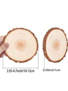 Set de 10 rebanadas de madera natural sin terminar con corteza, de 4,0-4,7 pulgadas de diámetro, kits de artesanía de madera, artesanías redondas, decoraciones navideñas, manualidades DIY con corteza para artesanías rústicas de boda - color madera - Ver 7