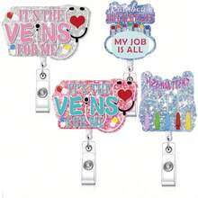 4 Pack Nurse Badge Reel Retractable Badge Holder Funny Bling Blood Phlebotomist Badge Clips Cute Phlebotomist Nursing ID Badge Holder With Clip For Office School Hospital Nurses Teacher - 4PCS - View 1