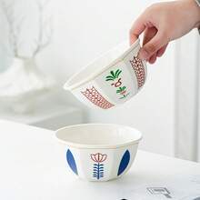 700毫升阿拉伯风格陶瓷甜点碗套装，艺术陶瓷碗，棕榈树/郁金香图案，色彩缤纷的简约设计，光滑边缘，适合居家/咖啡馆/派对，节日礼物，1个装 - 彩色 - 查看 2
