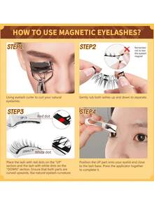 2 对磁性睫毛可重复使用无需胶水睫毛猫眼自然睫毛簇套装易于佩戴和取下，节日睫毛，狂欢妆容，闪光睫毛，磁性睫毛，狂欢派对配件条状睫毛，睫毛，睫毛，假睫毛 - 黑與白 - 查看 7