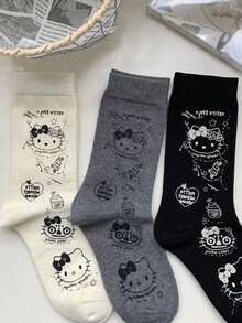 Sanrio 3 Pares de Meias Fofas Hello Kitty, Meias Quentes de Tornozelo para Meninas, Adequadas para Outono/Inverno