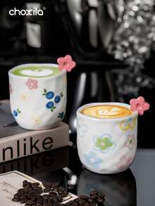 choxila 1 件陶瓷咖啡杯，带有立体花朵装饰的杯子，清新可爱的风格马克杯，适合接待客人的杯子，适合沙特国庆节礼物，家庭，庭院，下午茶 - 咖啡杯 - 查看 6