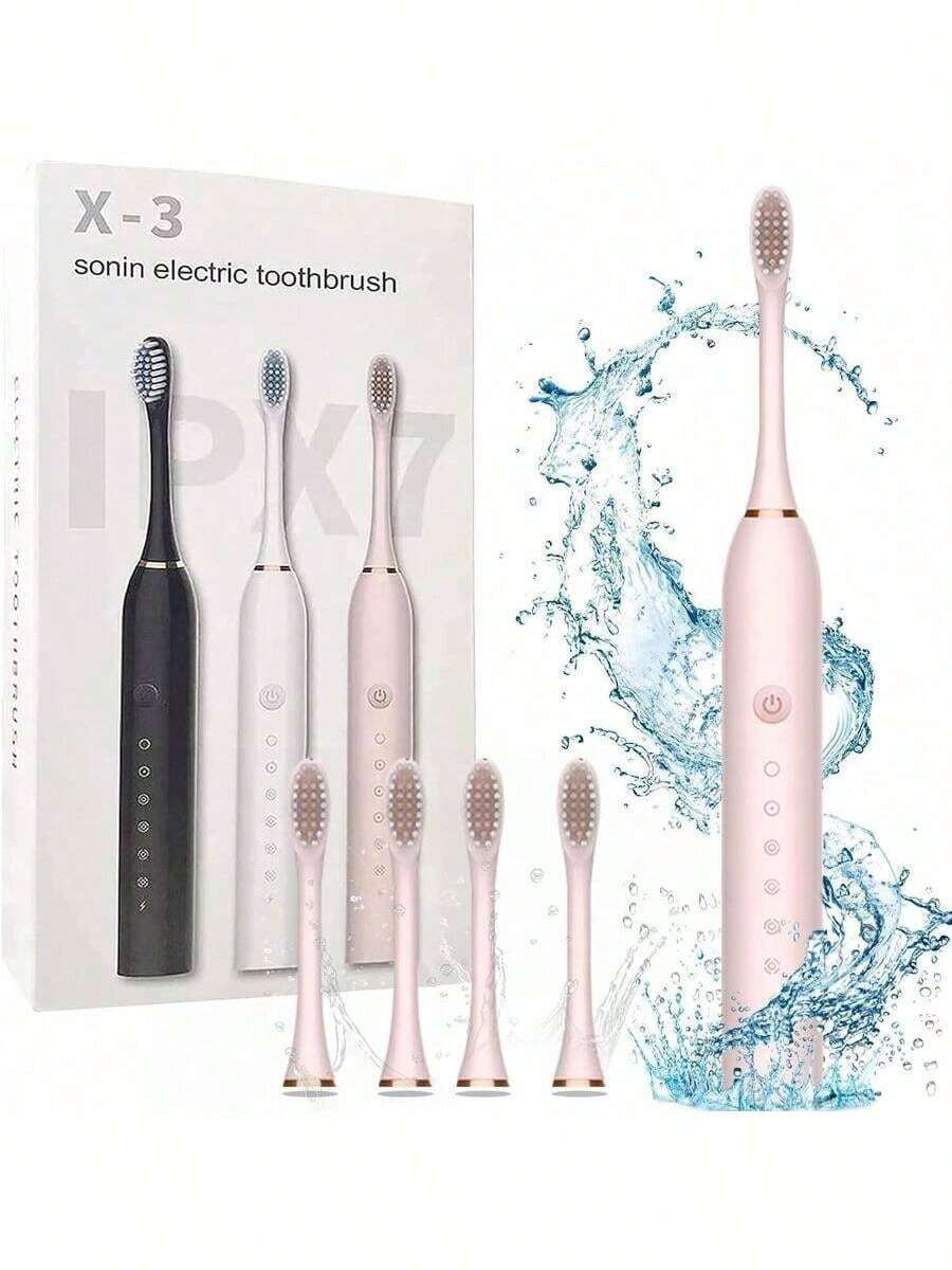 4 Cabezales Cepillo Dental Eléctrico Recargable - 6 Modos Limpieza, IPX7 Impermeable, Temporizador 2 Min, para Adultos y Niños (Familiar) - Rosa - Ver 1