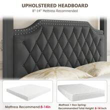 Ataucjin Full Size Canopy Bed Frame With Nailhead Decoration Headboard,Button Tufted,Upholstered Bed Frame With Poles 4 Corner Bed Bracket,Solid Wood Slats Support,No Box Spring Needed,Noise Free - Dark Grey - View 5