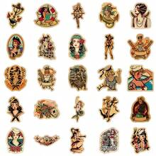 100 piezas/Paquete Pegatinas vintage de chica marinera con estética romántica, calcomanías de vinilo lindas y divertidas para decoraciones de fiesta, regalos, equipaje, monopatín, tazas, cascos, papelería - Negro - Ver 7