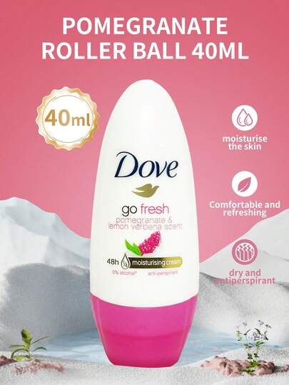 Dove 48-timmars antiperspirant och deodorant roll-on, doft av granatäpple och citronverbena, långvarig fräschör, 40 ml, lämplig för kvinnors dagliga pendling och dejter