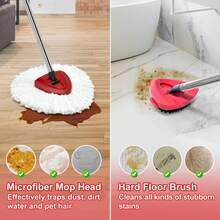 3 Pack Mop Refills & 2 Scrubber Head To Floor Cleaning, Mop Head Replacement Compatiable With O-Cedar EasyWring 1-Tank System,Mircofiber Mop Heads Refill And Scrub Brush For O-Cedar Easywring Spin Mop - 白色 - 查看 4