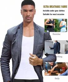 Mens Slimming Body Shaper Vest, Gynecomastia Compression Shirt Shapewear, Abs Abdomen Undershirts, Tummy Control Tank Top - trắng - Xem 10