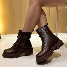 Women's Side Zipper Design Casual Everyday Ankle Boots - Coffee Brown - View 3