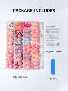 576片（24种混合款式）椭圆形紫红色花朵美甲贴纸，可爱蜜蜂甲虫美甲设计，法式亚克力按压式美甲贴片，适合短指甲，粉色法式、黄色法式、白色法式款式，包含4片果冻胶和2个指甲锉，易于粘贴，适合夏季美甲、法式美甲，适合女性和女孩日常、工作、舞会等场合。 - 彩色 - 查看 5