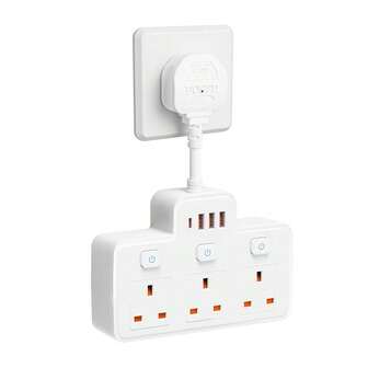 Wall Plug-In UK Standard Short Cord Power Socket, 2500W/10A Max Power, Single Switch 3AC 3USB (1 Type-C) Suitable For Home, Bedroom, Office And Other Scenarios