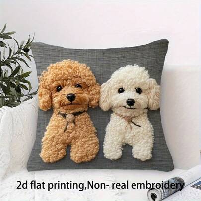 1pc Cute Poodle Decorative Pillow Cover, 2D Flat Printing Non-Flocked, Non-Traditional Short Flocked Single-Sided Printed Cushion Cover, Suitable For Bedroom, Living Room, Office, Sofa, Bed And Outdoor Patio, Zipper Closure, Pillow Insert Not Included, Machine Washable