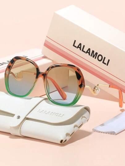 LALAMOLI 圆形全框时尚眼镜，珍珠装饰设计，适合户外、驾驶、海滩、派对、节日礼物