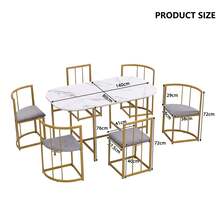 Six-Chair Dining Table Set:(White Table, Chairs With Backrests And Gray Upholstery, Gold Iron Frame),Dining Room Table And Chair Set,Modern Dining Table Combination - Gold - View 8