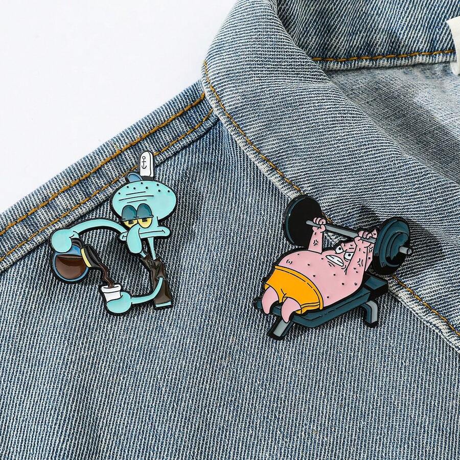 SPONGEBOB 1/2 Pcs Classic Anime SpongeBob SquarePants Brooch Set Cute Patrick Star Enamel Pin Backpack Clothing Jewelry Metal Badge Accessories Gifts