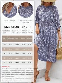 全花卉印花扭领灯笼袖休闲夏季连衣裙，日常穿着