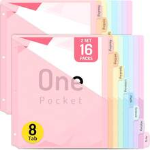8 Pack 3 Ring Binder Dividers, 8 Tabs Macaroon Color Binder Dividers With Pockets For US Letter Size, Binder Dividers For School Office And Home Organization - Multicolor - View 12