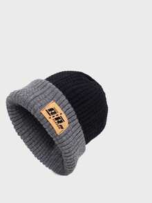 1Pc 新款宽松字母针织帽 大头围 复古日系风 保暖多功能 针织帽 防风 保暖冬帽 针织帽 显瘦 时尚 休闲 涤纶材质 刺绣 秋冬款 时尚男女通用秋冬装