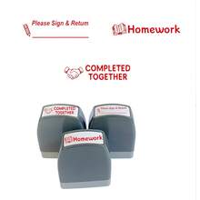 1 carimbo quadrado de professor com almofada de tinta autoentintada, inclui "Tarefa de casa concluída, assine e devolva", carimbo de professor recarregável adequado para professores, escolas, salas de aula, escritórios, impressão vermelha