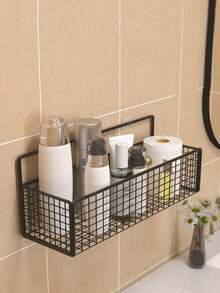 1/2/3pcs Iron Mesh Kitchen/Bathroom Storage Rack, Large Capacity Wall-Mounted Organizer Basket, No Drilling Required, Suitable For Kitchen, Bathroom, Dorm