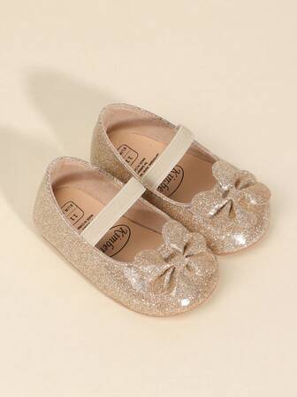 1 par de Zapatos planos estilo slip-on de princesa para niñas con diseño de moño, antideslizantes, elegantes y encantadores, adecuados para primavera y otoño.