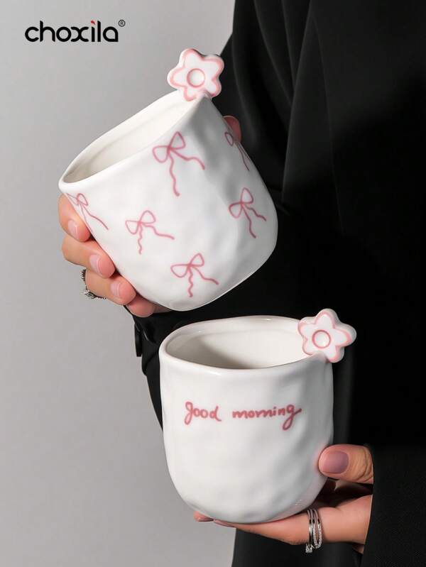 choxila 1 件陶瓷咖啡杯，带有立体花朵装饰的杯子，清新可爱的风格马克杯，适合接待客人的杯子，适合沙特国庆节礼物，家庭，庭院，下午茶