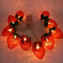 1pc 10/20Led 1.5/3/M Strawberry Shaped String Light For Children's Room Decoration, Fairy Tale Themed Room Decor, Birthday Parties, Weddings, Party Supplies, Gift, 4 Seasons Available